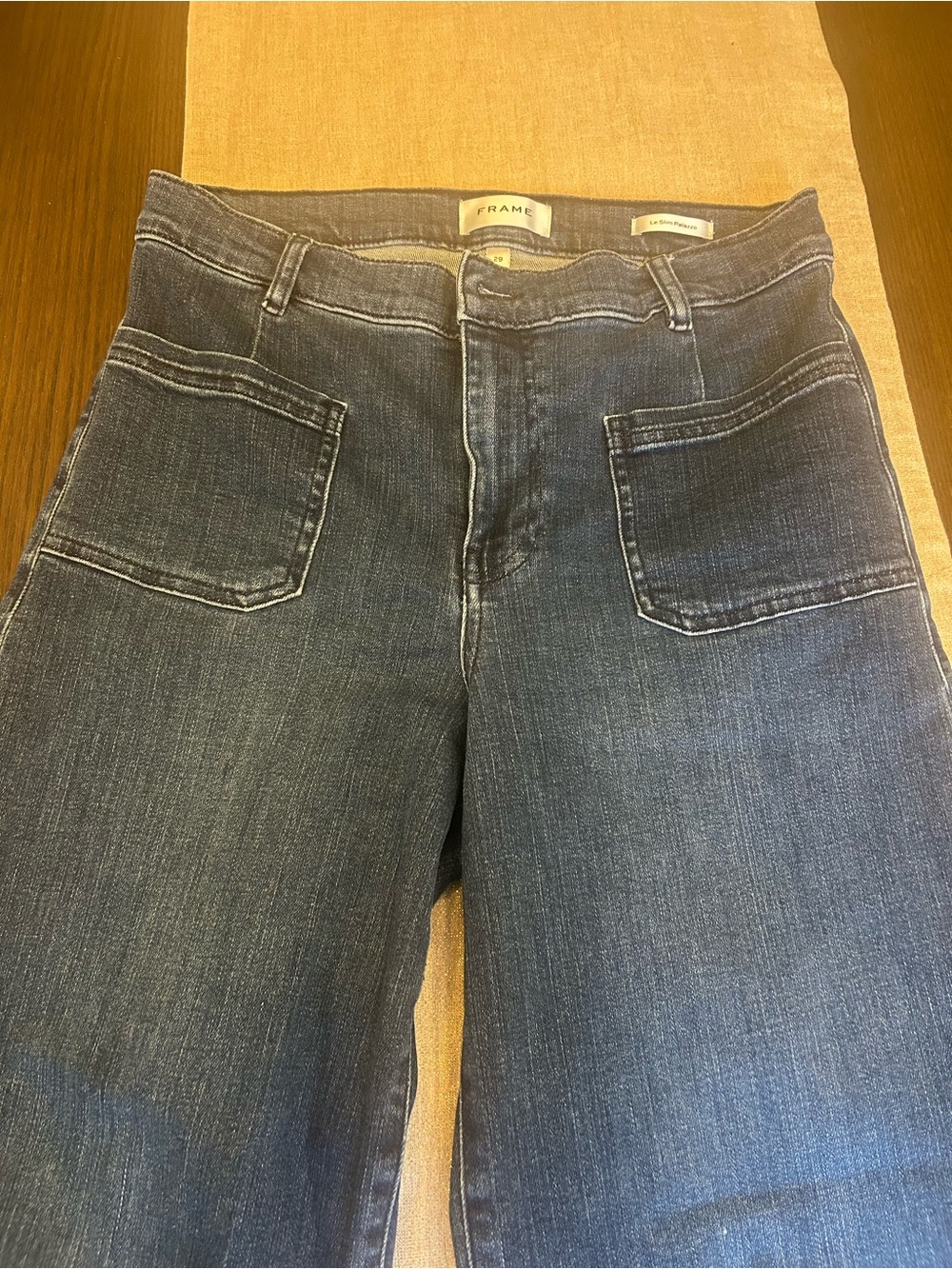 FRAME Le Slim Palazzo Bardot Pocket Wide Leg Jeans – Thunderstorm 29 like new - Picture 8 of 12